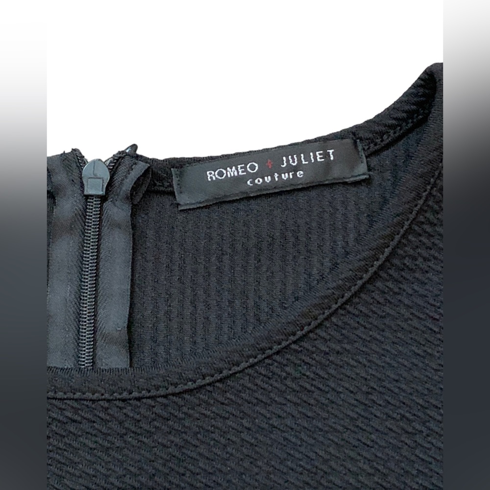 Romeo + Juliet Couture Black Textured Shift Dress Tie Belt Long Sleeve Medium - Picture 5 of 11